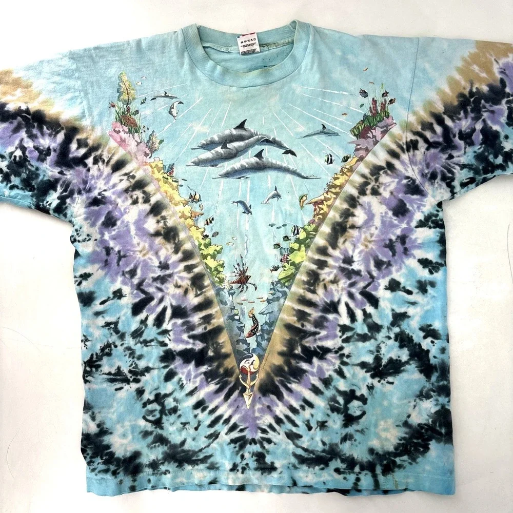 Under The Sea Tie Dye Shirt Ocean OG Liquid Blue 1990 XL Half Baked‎